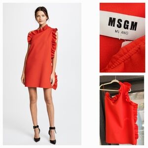 MSGM‎ Asymmetrical Red Dress with Ruffles